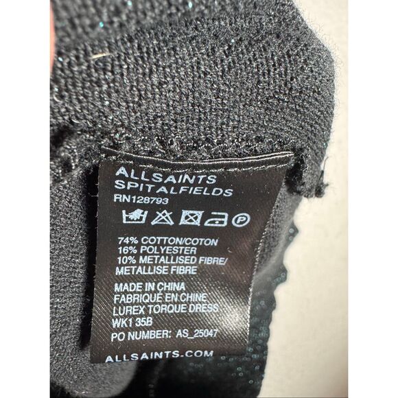 AllSaints Lurex Drape Mini Dress Blue/Teal Sparkle - Picture 9 of 10